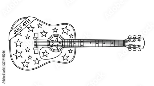 Картината върху платно Acoustic guitar illustration with July 4th theme and stars.