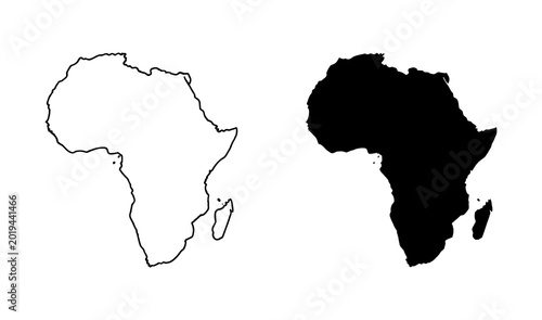 Africa continent outline black silhouette and white line drawing comparison