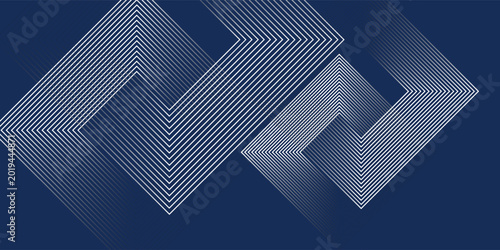 Abstract geometric background with white nested chevron lines on a navy blue backdrop. Modern minimalist vector illustration for technology, business, or corporate design covers.