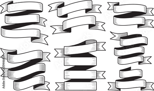 Collection of vintage ribbon banners for text and labels decoration.