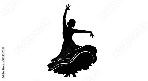 фотографія Flamenco Dancer Silhouette - Elegant Woman Dancing in Flowing Dress