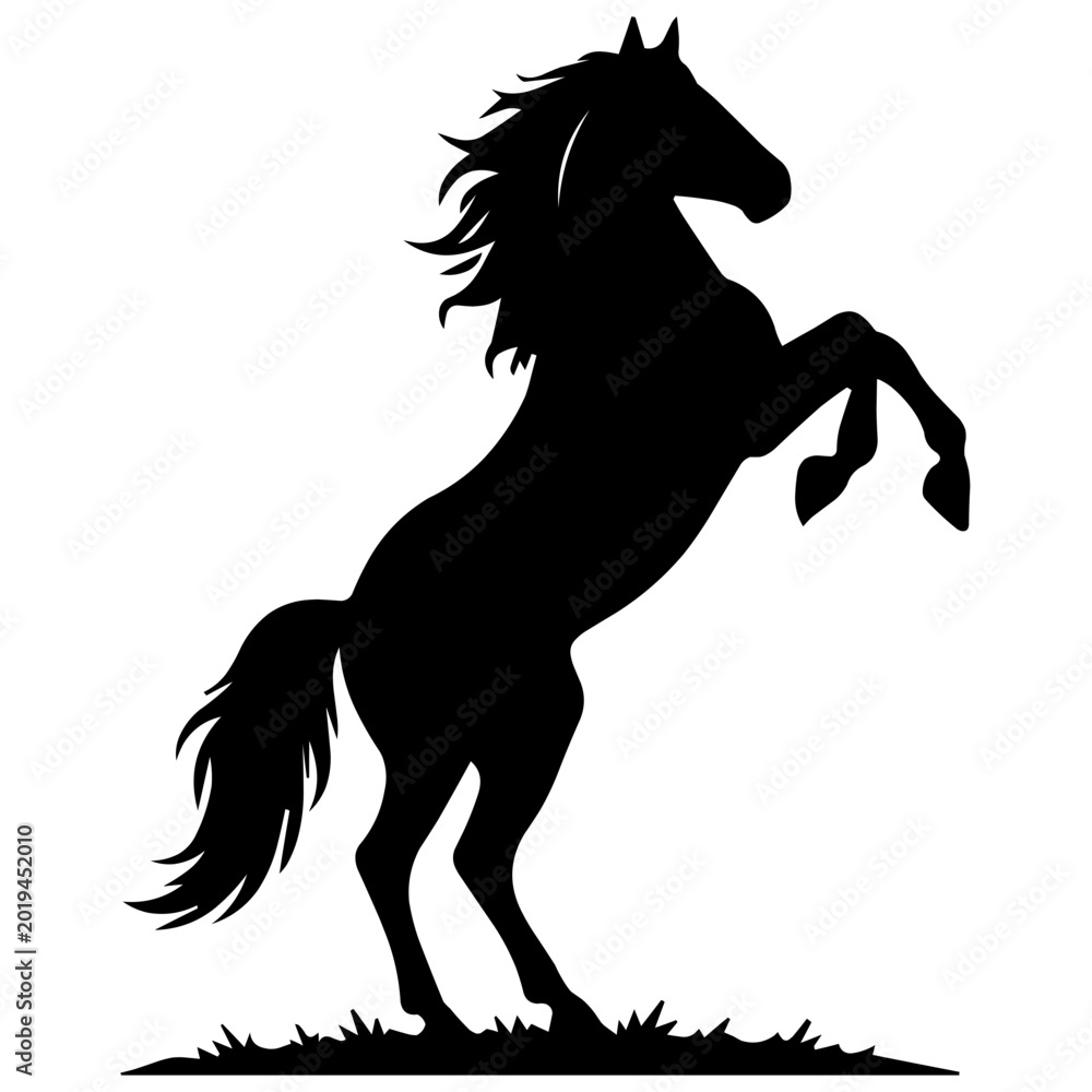 Φωτογραφία Rearing Stallion Horse Silhouette Vector Illustration on Grass