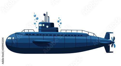 Foto Blue Submarine Underwater with Bubbles