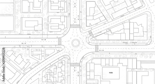 Detailed Architectural Blueprint of a City Intersection.