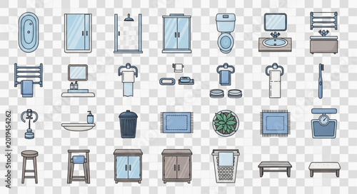 Tableau sur toile Collection of Bathroom Fixtures and Furniture Elements.
