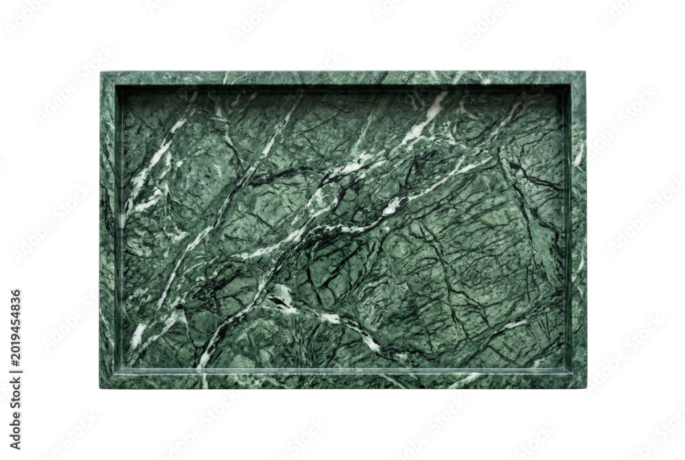 Fototapeta premium Rectangular dark green marble tray with white veins