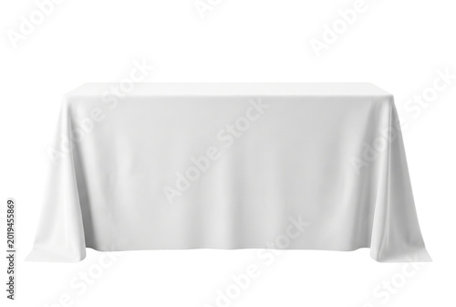 Cuadro en lienzo Long white tablecloth draped over rectangular table