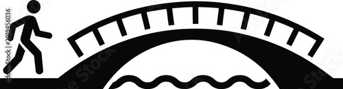 Foto Arched pedestrian bridge vector icon with walking person over river water, clean architectural crossing illustration for infrastructure and public pathway concepts