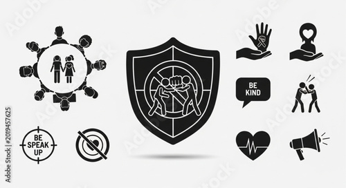 Tableau sur toile Collection of Icons Representing Social Issues and Support Systems