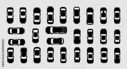 Tablou pe pânză Collection of Car Silhouettes from a Top Down View.