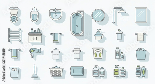 Quadro su tela Collection of bathroom fixtures and accessories illustration.