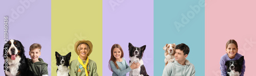 Set of children with pets o...