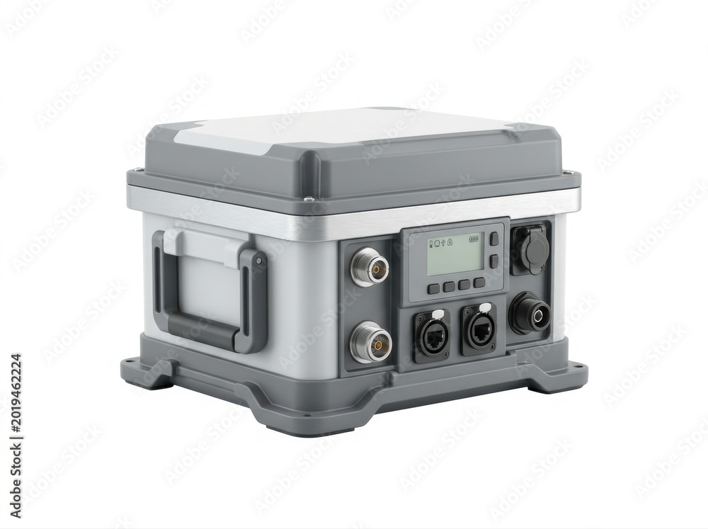 Obraz premium Gray and silver rugged portable electronic device with digital display and multiple ports gray device