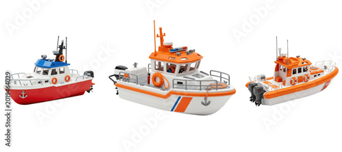Photos Coast guard rescue boat and lifeboat fleet, realistic emergency marine patrol sh