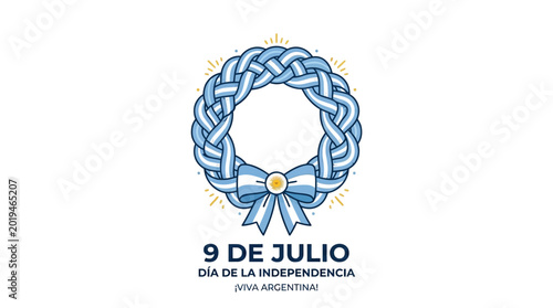 Argentina Independence Day Celebration with Blue and White Braided Wreath Illustration.