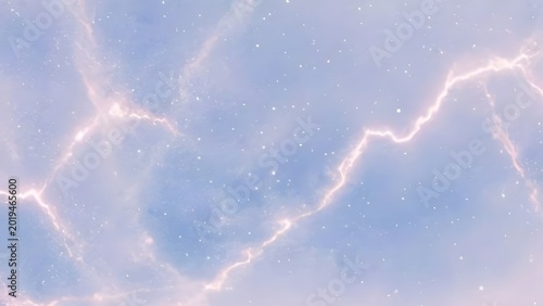 Electric lightning bolts across a soft pastel sky with subtle starry elements during a gentle storm