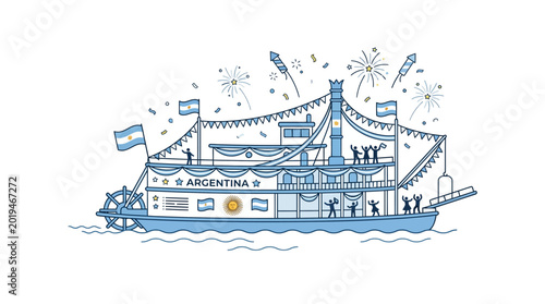 Photos Paddle Steamer Decorated for Argentina Celebration with Fireworks