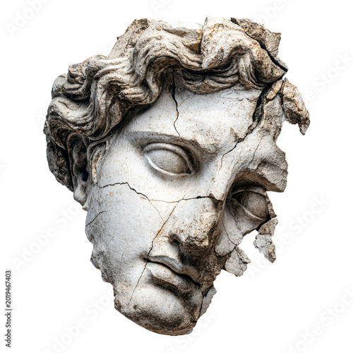 Professional Concept of Broken Ancient Greek Statue Head Falling Apart Usage