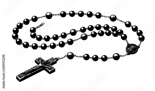 Foto Wooden Rosary Beads with Christian Cross Vector Illustration Isolated on White B