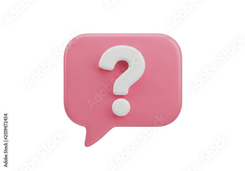 3d pink speech bubble with a white question mark isolated on transparent background