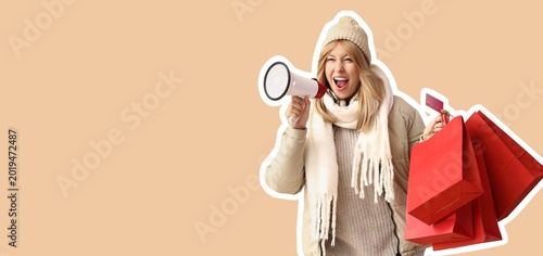 Emotional woman in warm clo...