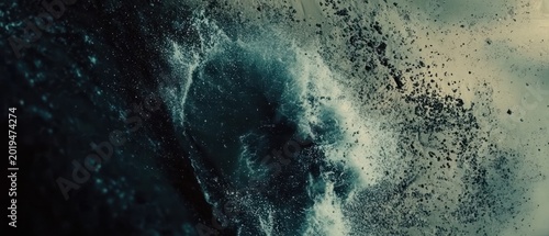 Abstract water splashes powerful ocean wave texture dark teal and white contrast