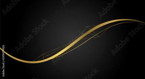 Fondo negro elegante con una línea curva dorada fluida y detalles geométricos sutiles