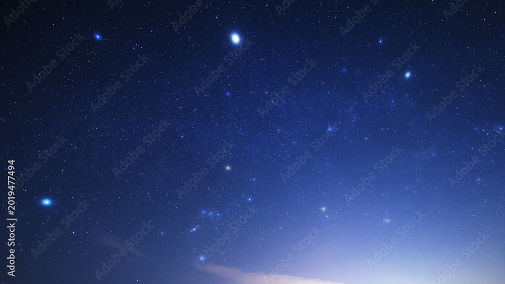 Fototapeta premium Constellationsand Milky Way stars on a dark countryside skies.