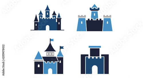 castle Line art vector set minimal abstract design
