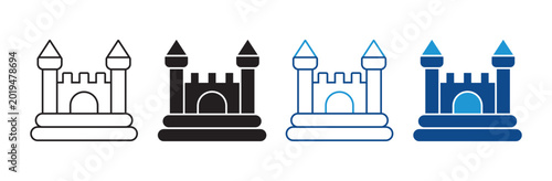 Bouncy Castle Icon Set Vector Flat and outline Design Kids Party Collection. Inflatable Play Structure Icon Collection.