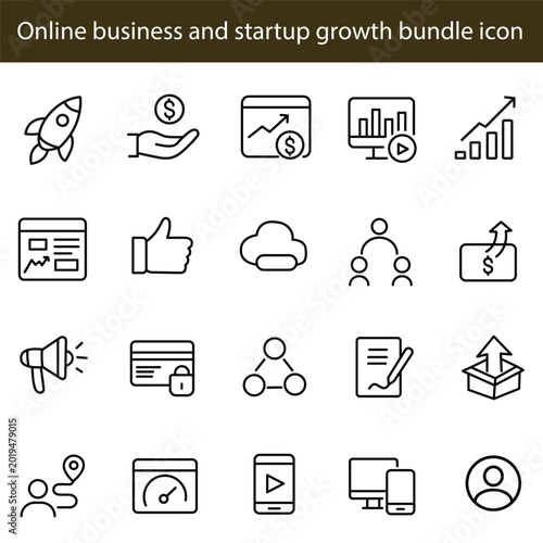 Online business and startup growth bundle icon