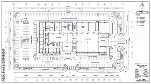 Photos Architectural blueprint of a building floor plan with detailed measurements