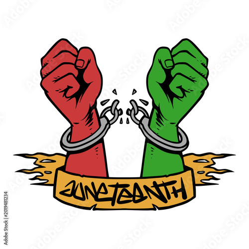 Juneteenth Freedom Hands Breaking Chains Vector Illustration