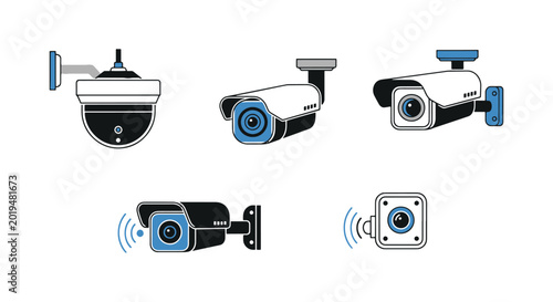 cctv Line art vector set modern abstract color