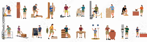 Tableau sur toile Flat vector illustration collection of professional brewery and distillery workers performing various tasks in the malting, brewing, and quality control production process