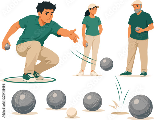 Fotografi People playing petanque with metal balls boules ball game