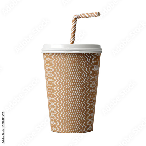 Professional Paper Soda Cup with Straw Mockup Template Isolated on Light Background