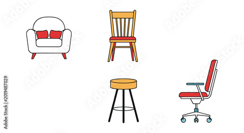 Chair Line art vector set modern clean illustration