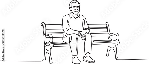 Tableau sur toile Old Retired man vector, old happy relax man logo, sketch drawing of old man sitting on park bench in relaxing pose