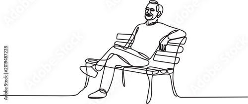 Obraz na płótnie Old Retired man vector, old happy relax man logo, sketch drawing of old man sitting on park bench in relaxing pose