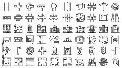Photos Collection of Architectural Symbols and Icons for Urban Planning.