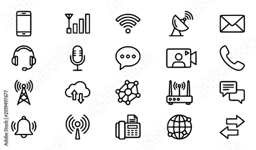 Bild auf Leinwand Communication and telecommunication outline icon set with editable stroke networ