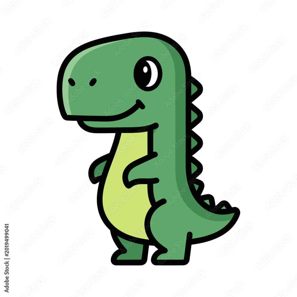 Fototapeta premium Cute cartoon dinosaur character, green color, isolated on white background
