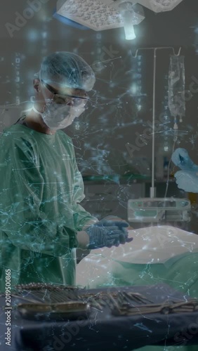 Vertical video: Surgeon reaching for IV, checking tray, overlays highlighting tools, prepping team