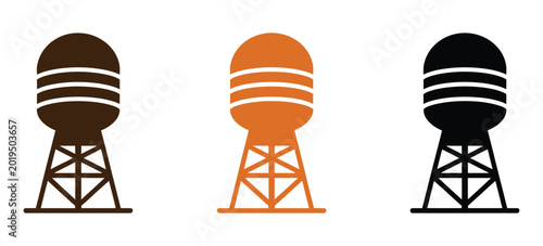 Konstfotografi Colored water tower vector collection with elevated metal structures for infrast