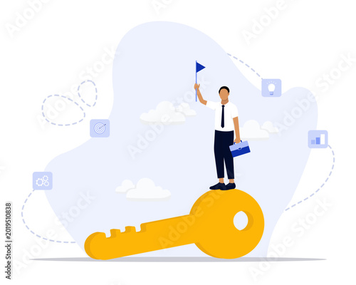 Key to business success concept illustration. Suitable for landing page, ui, web, App intro card, editorial, flyer, and banner.