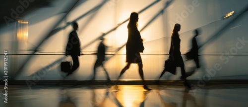 Business people walking in an airport terminal with motion blur effect
