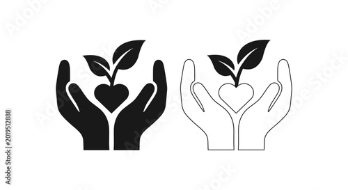 Konstfotografi Hands nurturing a plant sprouting from a heart shaped base symbolizing love for