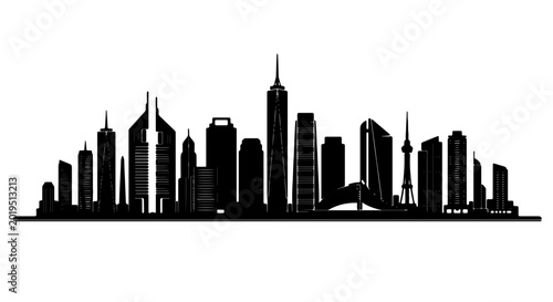 Tableau sur toile Modern Cityscape Silhouette, Urban Skyline Vector Art, Architectural Downtown Pa
