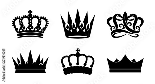 Fotografi Royal Crown Icons Set, Regal Symbol Vector Collection, Majestic Heraldic Emblem